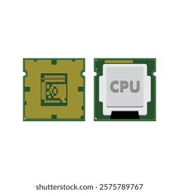 Vector Ilustrasi Komponen CPU PC Modern, PC CPU Hardware Component Design in Vector Format, Computer Components Vector Images for Technology Design. 