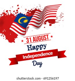 Vector Ilustration of 31 AUGUST HAPPY INDEPENDENCE DAY and Malaysia flag