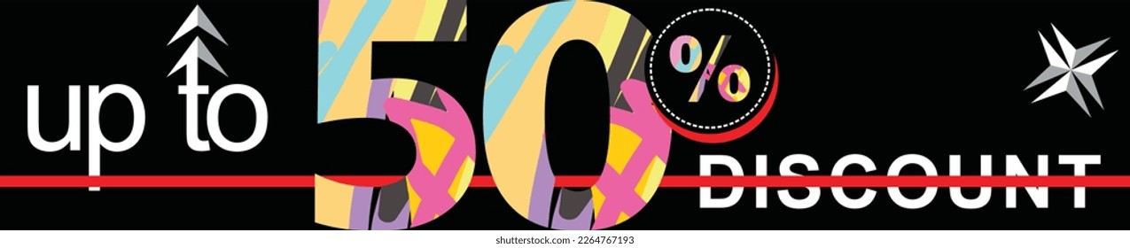 Vector ilustration up to 50% discount with Font decoration abstrak colorful in black background 