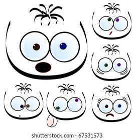 Vector ilustration of abstract cartoons. Different faces with emotions.