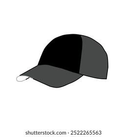 Vector ilustración Una gorra de béisbol negra con un borde gris visto desde la parte delantera izquierda.