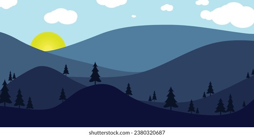 Vektorgrafik, Design der blauen Berglandschaft 