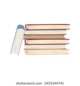 Vektorgrafik von Buchstapeln und -stapeln, Schulbüchern und Bestsellern, Wörterbüchern und Enzyklopädien, Archiv- oder Buchhandelsliteratur. Vereinzelte Stapel von flachen Büchern