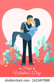 Vector ilustration cards for valentines day. Couple in love, guy and girl on a date, wedding, propose.