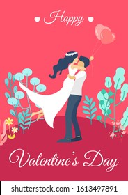Vector ilustration cards for valentines day. Couple in love, guy and girl on a date, wedding, propose.