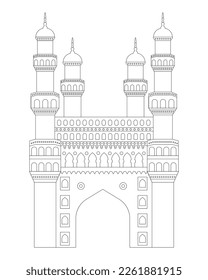 Vector ilustration of Charminar , Charminar is a mosque and monument located in Hyderabad, Telangana, India.