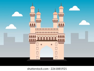 Vector ilustration of Charminar , Charminar is a mosque and monument located in Hyderabad, Telangana, India.