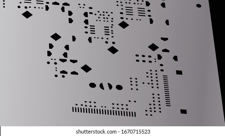 vector ilustration. Close-up macro shot of a laser cut stainless steel stencil for solder paste application of printed circuit boards (PCB) for surface mounted (SMT) electronic components