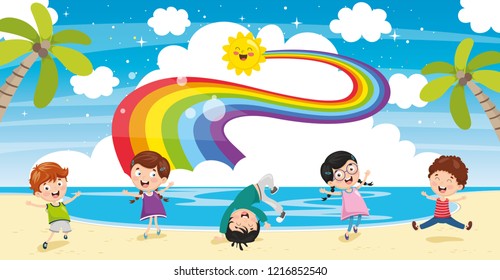Vector Ilustration Of Colorful Nature Scene