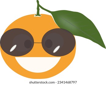 Ilustración vectorial Caricatura Cuta Frutos Naranja con gafas negras,