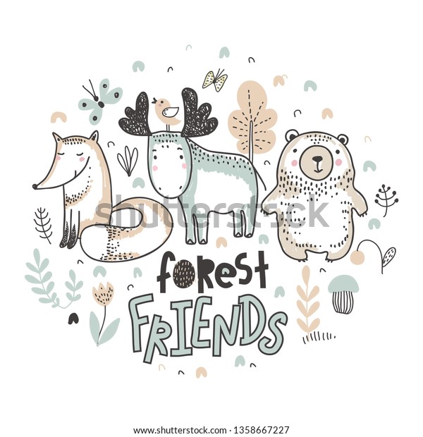 Vector Ilustration Cute Hand Drawn Animals Animals Wildlife