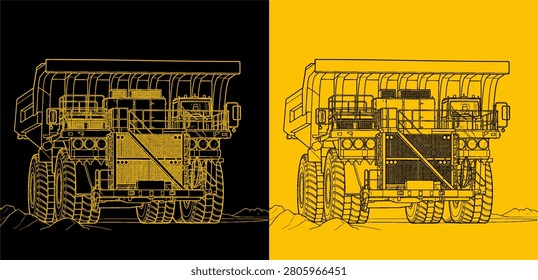 vector ilustration dump truck line art design