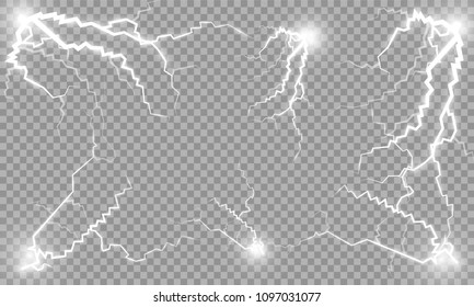 Vector ilustration. The effect of lightning and lighting. Thunder of lightning on a dark blue background. A symbol of natural strength or magic. Light and shine, Abstraction, electricity and explosion