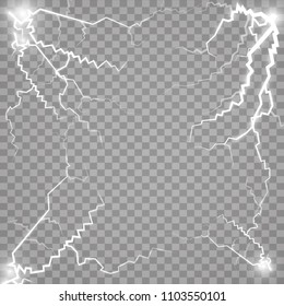 Vector ilustration. The effect of lightning and lighting. Thunder of lightning on a dark blue background. A symbol of natural strength or magic. Light and shine, Abstraction, electricity and explosion