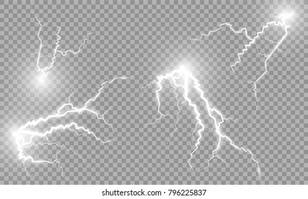 Vector ilustration. The effect of lightning and lighting. Thunder of lightning on a dark blue background. A symbol of natural strength or magic. Light and shine, Abstraction, electricity and explosion