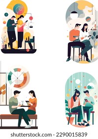 vector ilustration flat man and girl holding phone