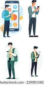 vector ilustration flat man holding phone