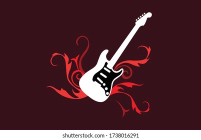 Vector ilustration of a guitar with abstract motive of fire.