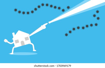 ilustración vectorial de la casa, disparar y romper una cadena pandémica covid-19