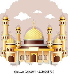 Vector Ilustration of Islamic Background With Mosque Cloud Ornament Vector