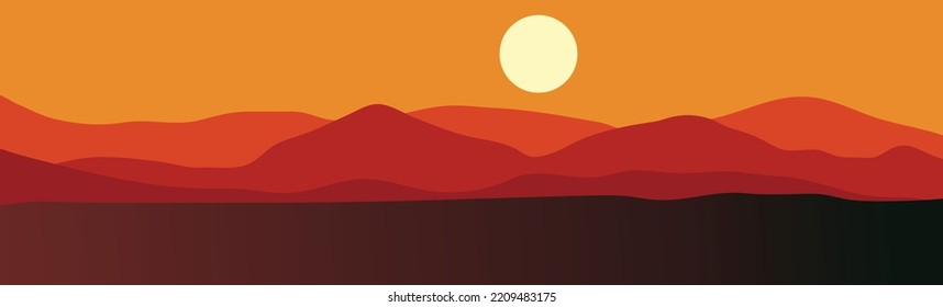 vector ilustration of landscape nature in sunset. with view a mountain.for background or banner.