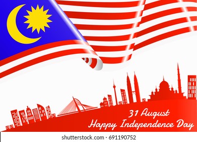 Vector Ilustration of Malaysia waving flag with building