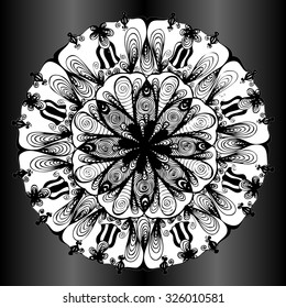 Vector ilustration, mandala flower sketch, greyscale, card concept.