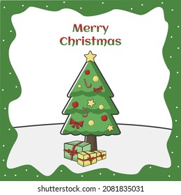 Vector Ilustration Merry Christmas For Greeting Card Tree Star
