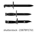 Vector ilustration of military rifle bayonets on a white background. Black.