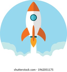 Vector ilustration rocket launch, Start up idea Landing page screen, development technology,flat design.