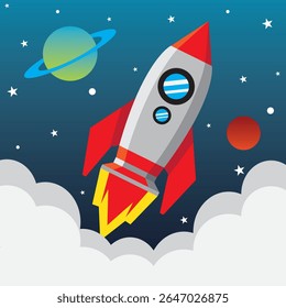 Vector ilustration of a rocket ship launching into space.