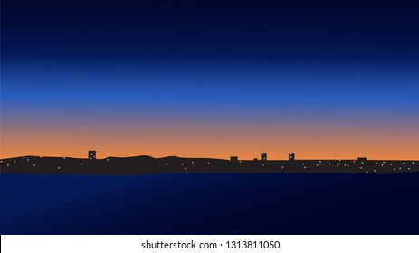 Vector ilustration with sea lanscape at sunset