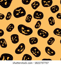 Vector ilustration seamless halloween pattern black pumpkins