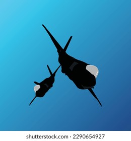 vector ilustration of silhouette two jet in attractions in the blue sky