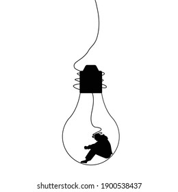 vector ilustration silhoute man in bulb lamp