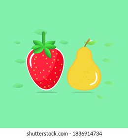 fresa de ilustración vectorial y pera fresca y sana