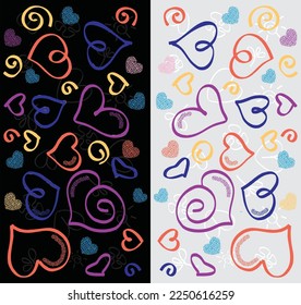 vector ilustration valentine full colour on black and white background: valentine, love icon, heart icon, butterfly icon, leaf, beautiful and elegant