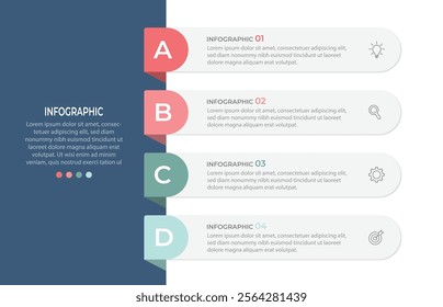 Vector Ilustration. Vertical infographic timeline 4 steps template. Milestone, Roadmap, Timeline, Business presentation.