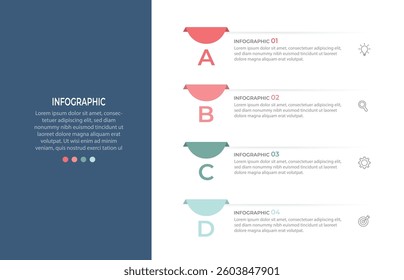 Vector Ilustration. Vertical infographic timeline 4 steps template. Milestone, Roadmap, Timeline, Business presentation.