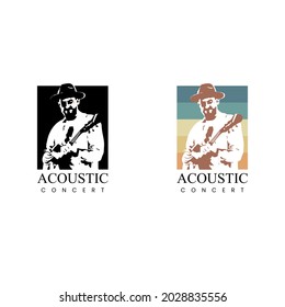 Vector Ilustration Vintage theme Acoustic Concert logo. festival. bands. guitar, bass, melody, cafe, barr, party