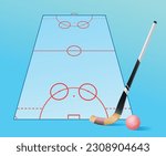 Vector ilustration winter sport.  Bandy field (Hockey with a ball) and equipment