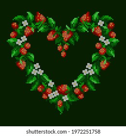 Vector Iluustration Cross Stitch Strawberry Heart