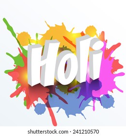 Vector iluustration of stylish Holi text in colorful splash background.