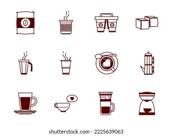 imagen vectorial de 12 iconos de café sobre fondo blanco