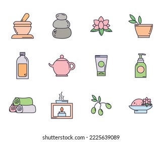 vector image 12 spa icons with white background