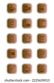 vector image of 15 coffee icons on white background