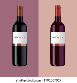 Vector image of 2 bottles of wine of gold and burgundy shade