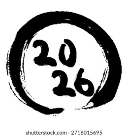 Vector image of the 2026 lettering in a brushstroke circle