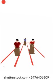 vector image of 3 children having a sack race, white background