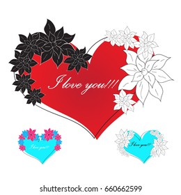 Vector image 3 hearts with flowers
